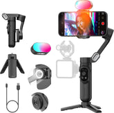 3-Axis Gimbal Stabilizer for iPhone 15/14/13 Pro Max Android,Foldable Smartphone Gimbal w/Built-in Fill Light,1/4 Thread,Professional Anti-Shake Video Record for TikTok YouTube(Smart X Black)