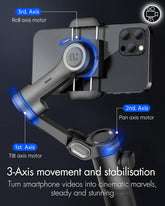 AOCHUAN Smart XE Smartphone Gimbal Stabiliser - Foldable 3-Axis Gimbal with Focus Wheel for iPhone Samsung & Android - Elevate Your TikTok, YouTube, and Vlogging Content