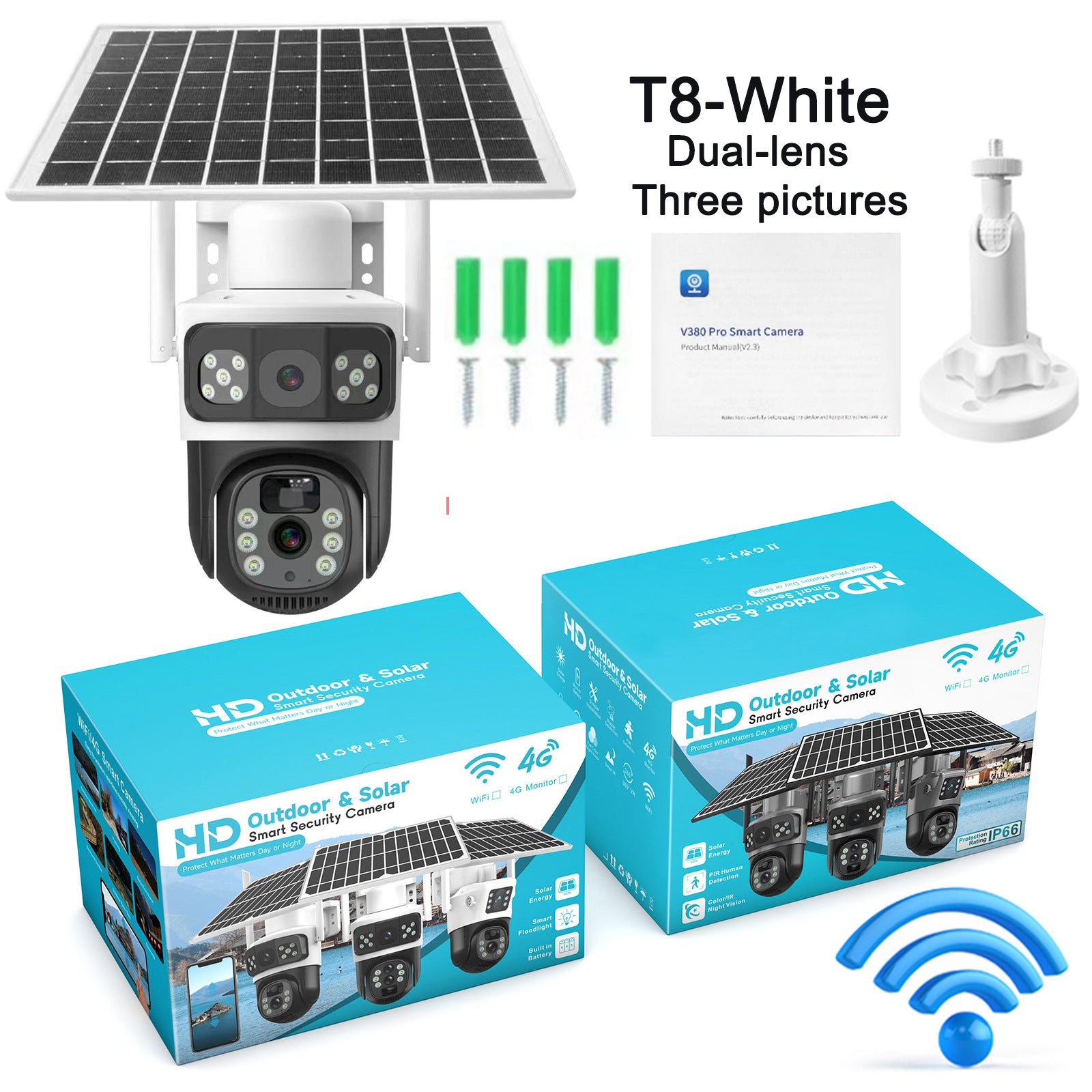 Solar camera WIFI dual-screen gunball 10x zoom low-power battery wireless monitor